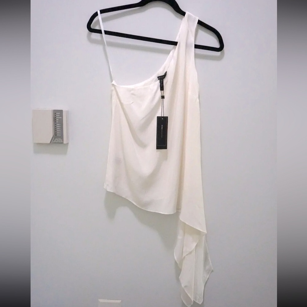 BCBGMaxazria Womens Blouse Top Asymmetrical White One-Shoulder Silk XS NWT